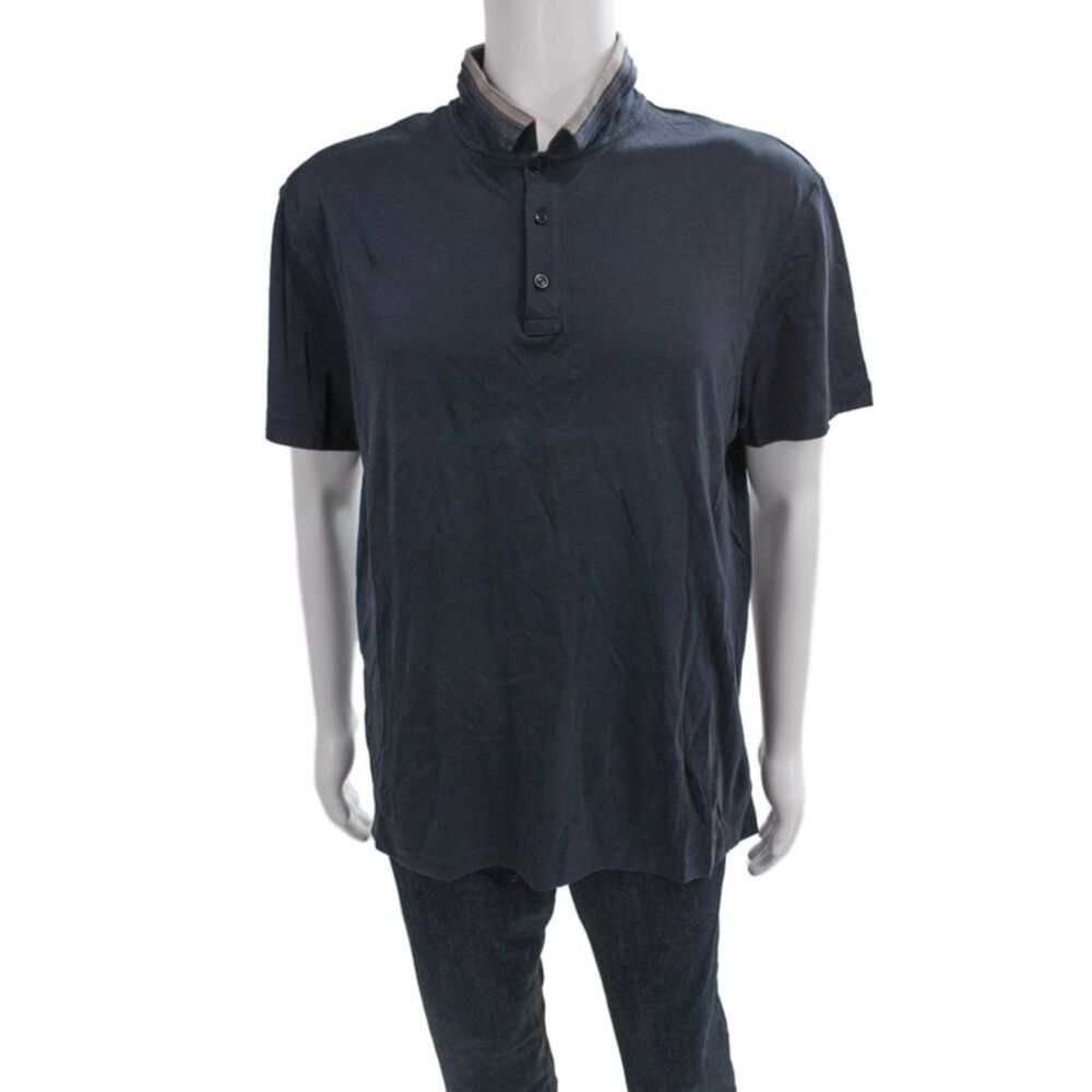 Armani Collezioni Mens Polo Blue Cotton Short Sleeve Size 2XL